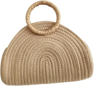 Woven Handle Handbag Capacity Stylish Summer Tote for Women Chic Design for Beach Travel Everyday Use Versatile Storage