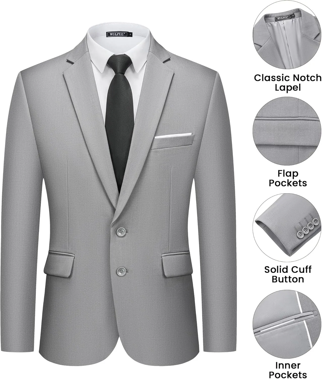 WULFUL Men's 2 Piece Suits Slim Fit Two Button Blazer Jacket Pants Set for Party,Wedding and Business