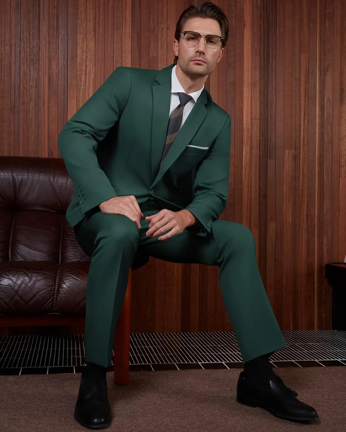 WULFUL Men's 2 Piece Suits Slim Fit Two Button Blazer Jacket Pants Set for Party,Wedding and Business