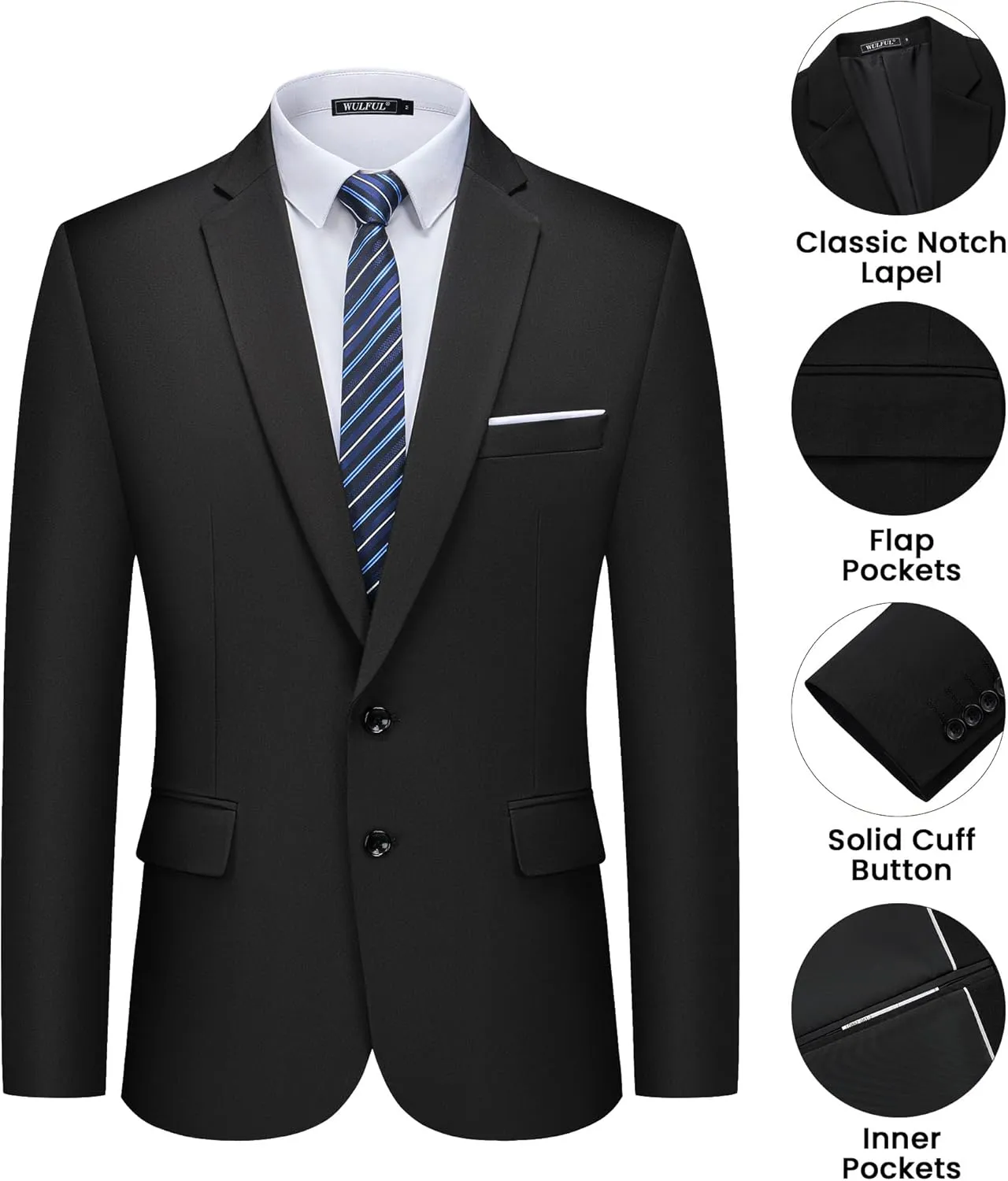 WULFUL Men's 2 Piece Suits Slim Fit Two Button Blazer Jacket Pants Set for Party,Wedding and Business