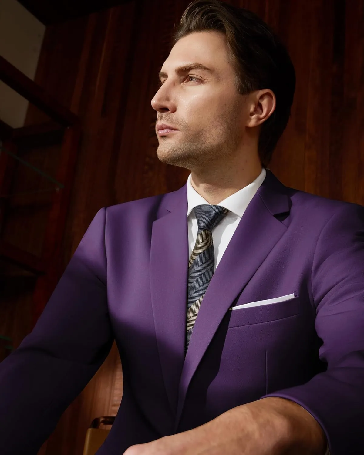 WULFUL Men's 2 Piece Suits Slim Fit Two Button Blazer Jacket Pants Set for Party,Wedding and Business