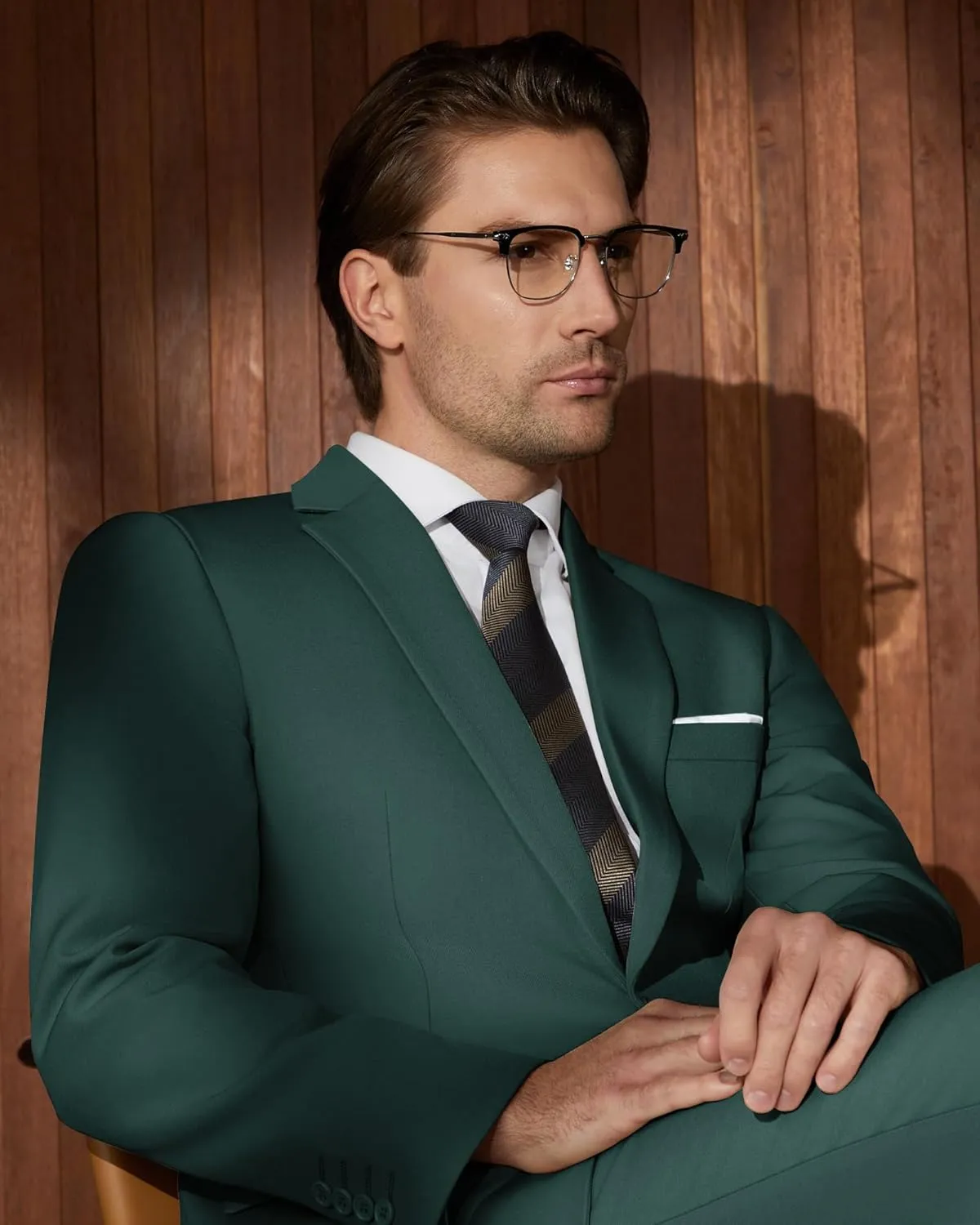 WULFUL Men's 2 Piece Suits Slim Fit Two Button Blazer Jacket Pants Set for Party,Wedding and Business
