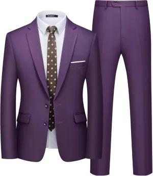 WULFUL Men's 2 Piece Suits Slim Fit Two Button Blazer Jacket Pants Set for Party,Wedding and Business