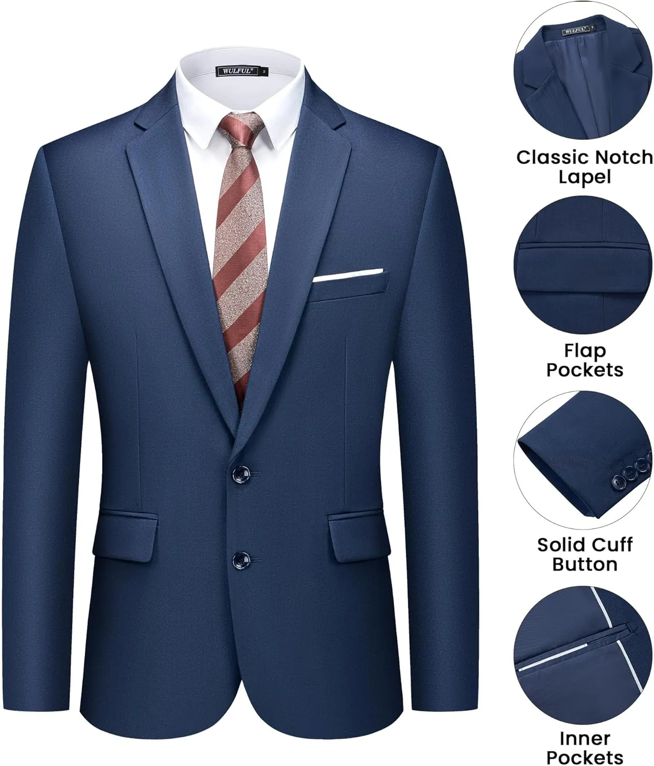 WULFUL Men's 2 Piece Suits Slim Fit Two Button Blazer Jacket Pants Set for Party,Wedding and Business