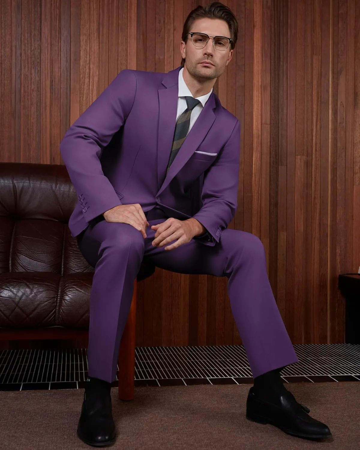 WULFUL Men's 2 Piece Suits Slim Fit Two Button Blazer Jacket Pants Set for Party,Wedding and Business