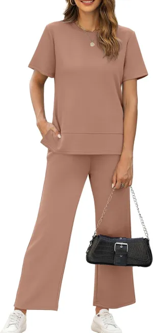 XIEERDUO Women's 2 Piece Lounge Set Fashion Travel Outfits Vacation Tracksuit Comfy Wide Leg Airport Loungewear S-3XL