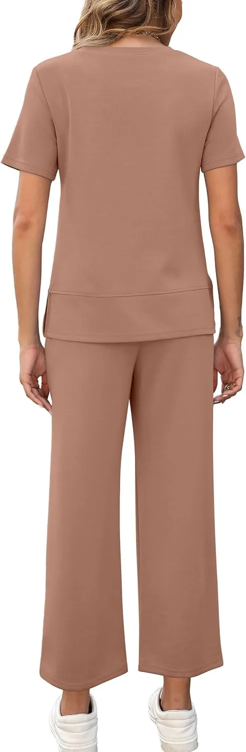 XIEERDUO Women's 2 Piece Lounge Set Fashion Travel Outfits Vacation Tracksuit Comfy Wide Leg Airport Loungewear S-3XL
