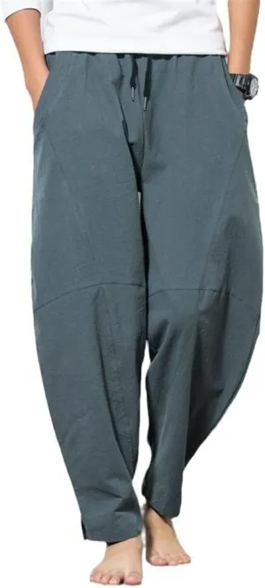 Xingfenly Chinese Style Harem Pants Men Streetwear Casual Joggers Cotton Linen Sweatpants Ankle-Length Trousers