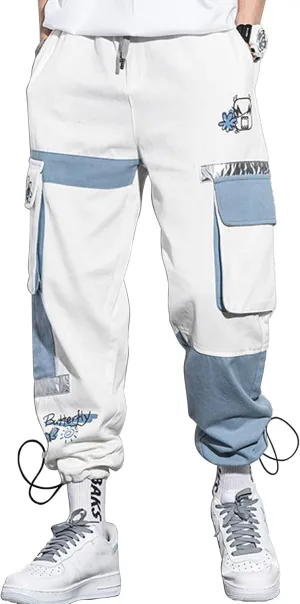 XYXIONGMAO Men's Functional Overalls Techwear Harem Hip Hop Pants White Trousers Joggers Sweatpants Tactical Streetwear Cargo Pants for Men(White,L)