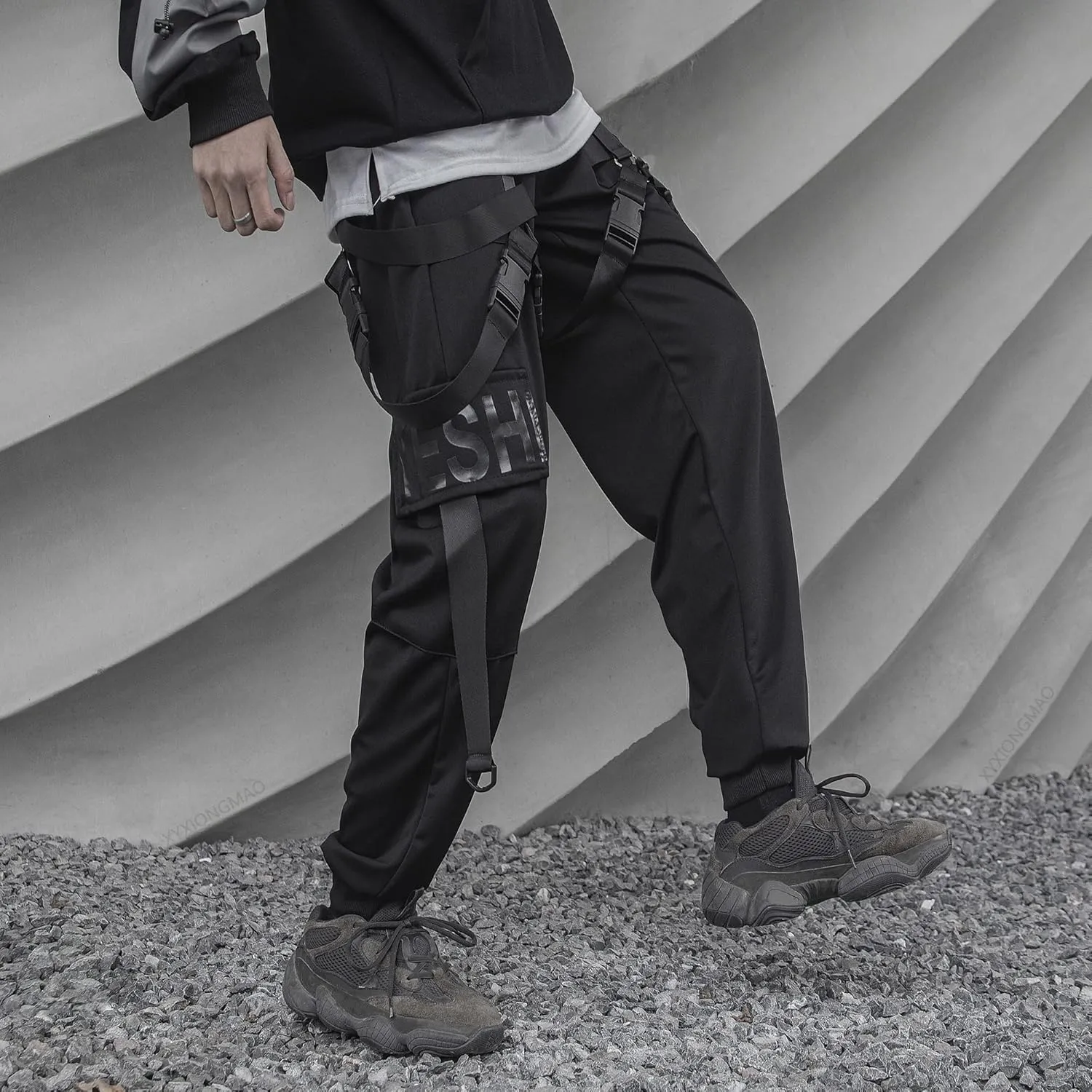 XYXIONGMAO Men's Tactical Cargo Pants Unisex Black Streetwear Harem Hip Hop Goth Track Functional Streamer Trousers