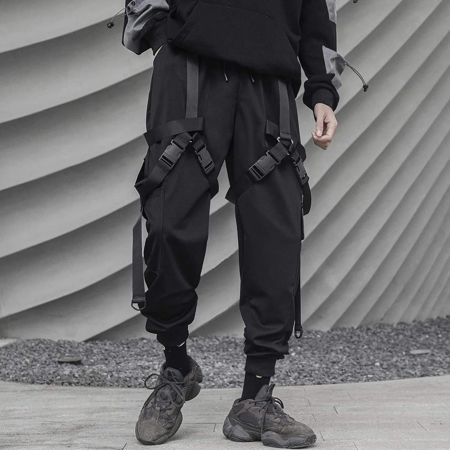XYXIONGMAO Men's Tactical Cargo Pants Unisex Black Streetwear Harem Hip Hop Goth Track Functional Streamer Trousers