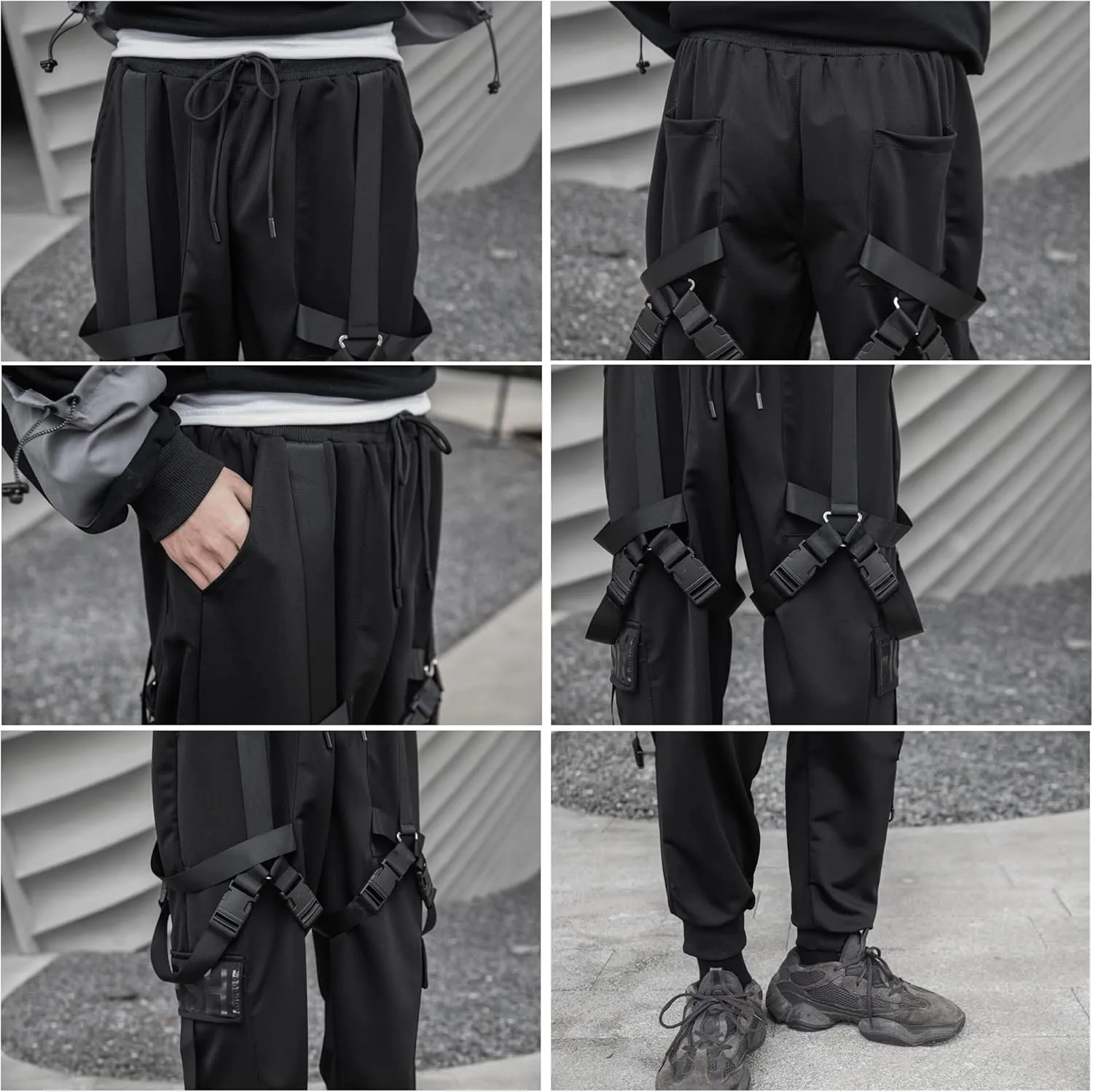 XYXIONGMAO Men's Tactical Cargo Pants Unisex Black Streetwear Harem Hip Hop Goth Track Functional Streamer Trousers