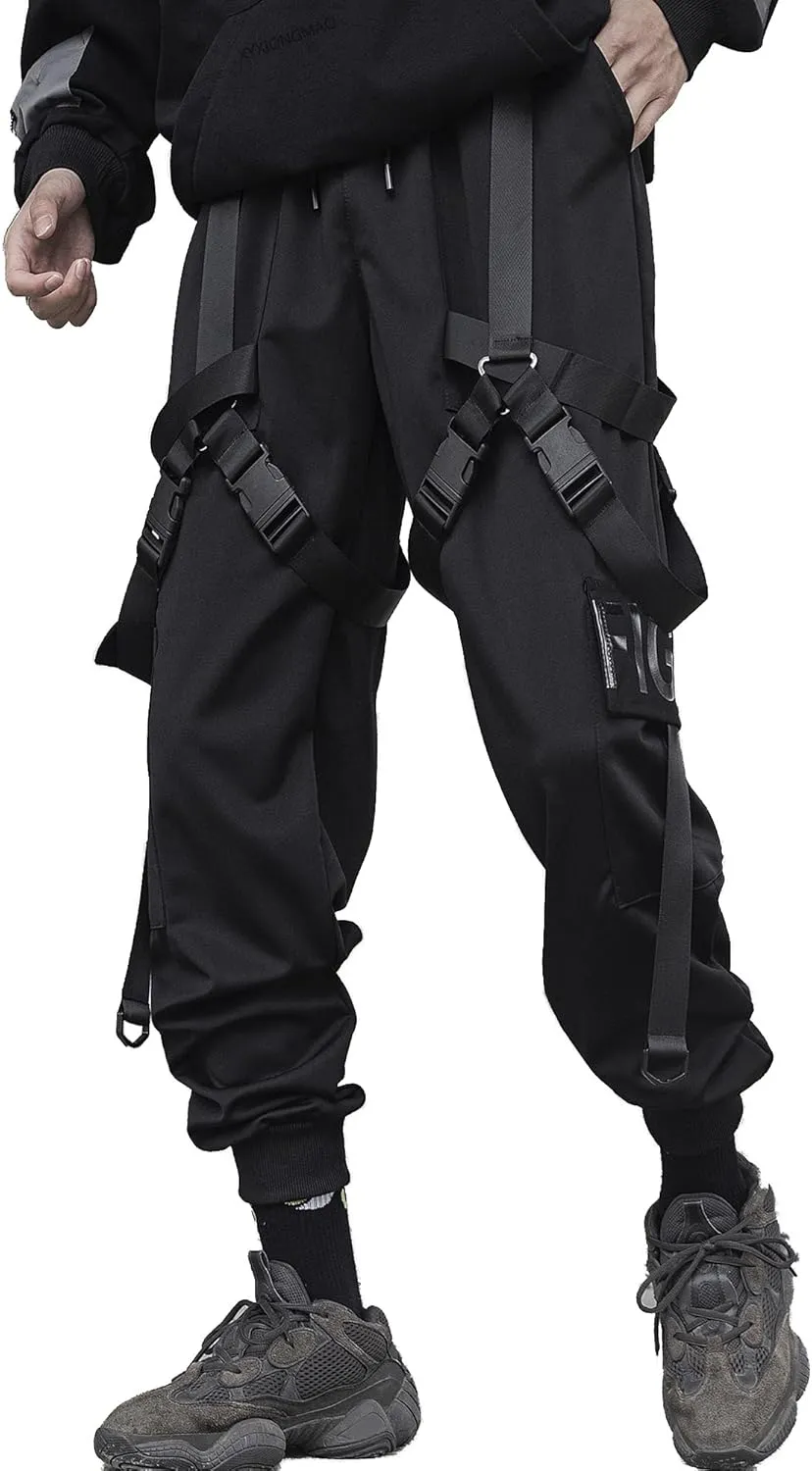 XYXIONGMAO Men's Tactical Cargo Pants Unisex Black Streetwear Harem Hip Hop Goth Track Functional Streamer Trousers