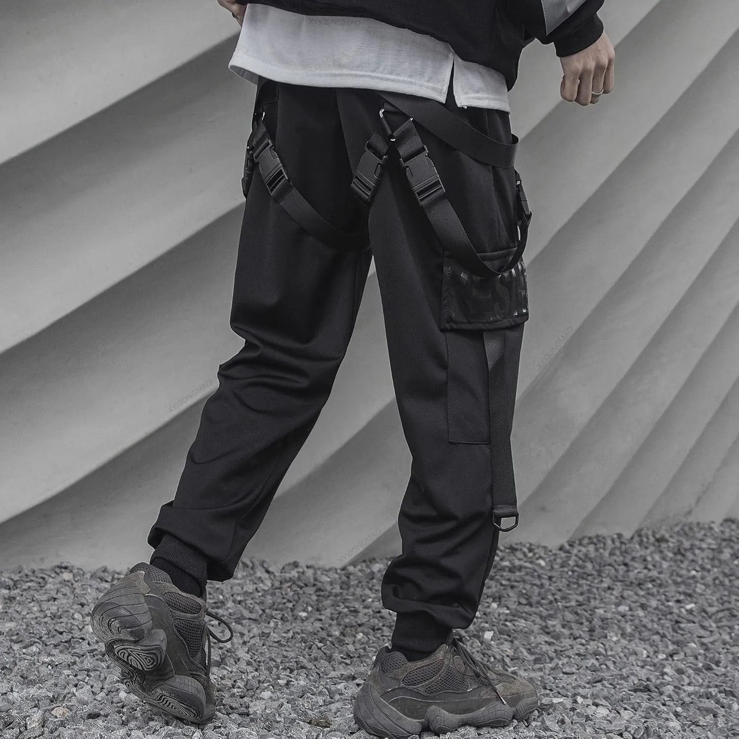 XYXIONGMAO Men's Tactical Cargo Pants Unisex Black Streetwear Harem Hip Hop Goth Track Functional Streamer Trousers