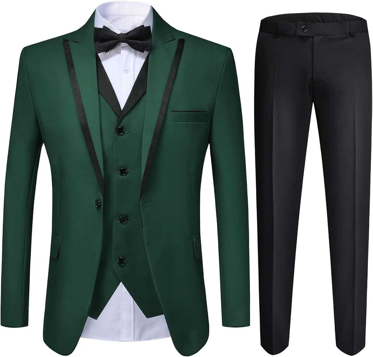 YFFUSHI Men's 3 Piece Suit Slim Fit Notched Lapel One Button Solid Jacket Vest Pants