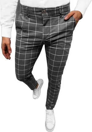 YIBIMOTTO Men's Slim Fit Pants Straight Dress Pants Business Suit Plaid Slacks Pants Skinny Twill Checkered Casual Chino Long Trousers with Pockets,Grey Plaid,XL