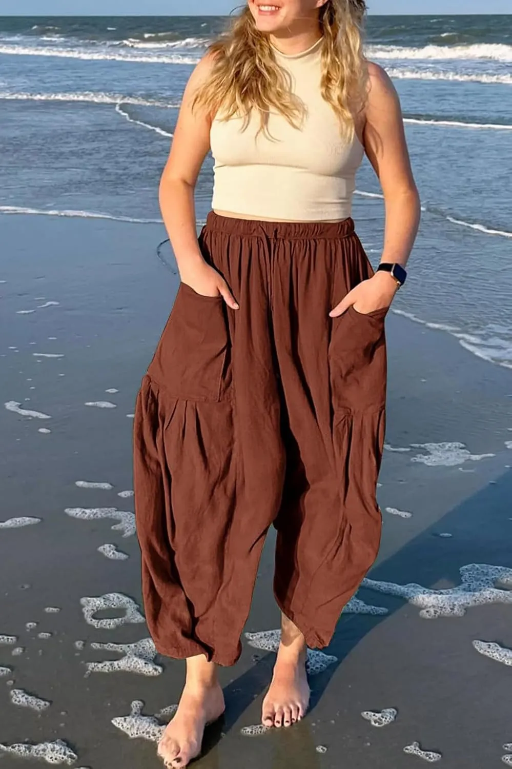 YOCUR Women Summer Beach Vacation Pants High Waisted Wide Leg Pants Printed Loose Flowy Casual Palazzo Lounge Trousers