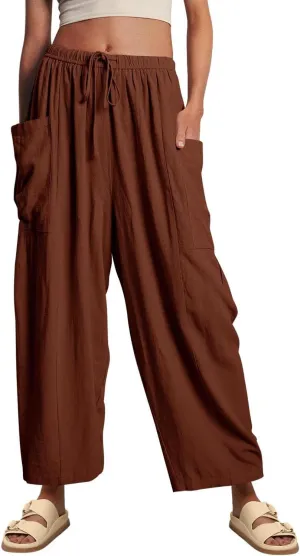 YOCUR Women Summer Beach Vacation Pants High Waisted Wide Leg Pants Printed Loose Flowy Casual Palazzo Lounge Trousers