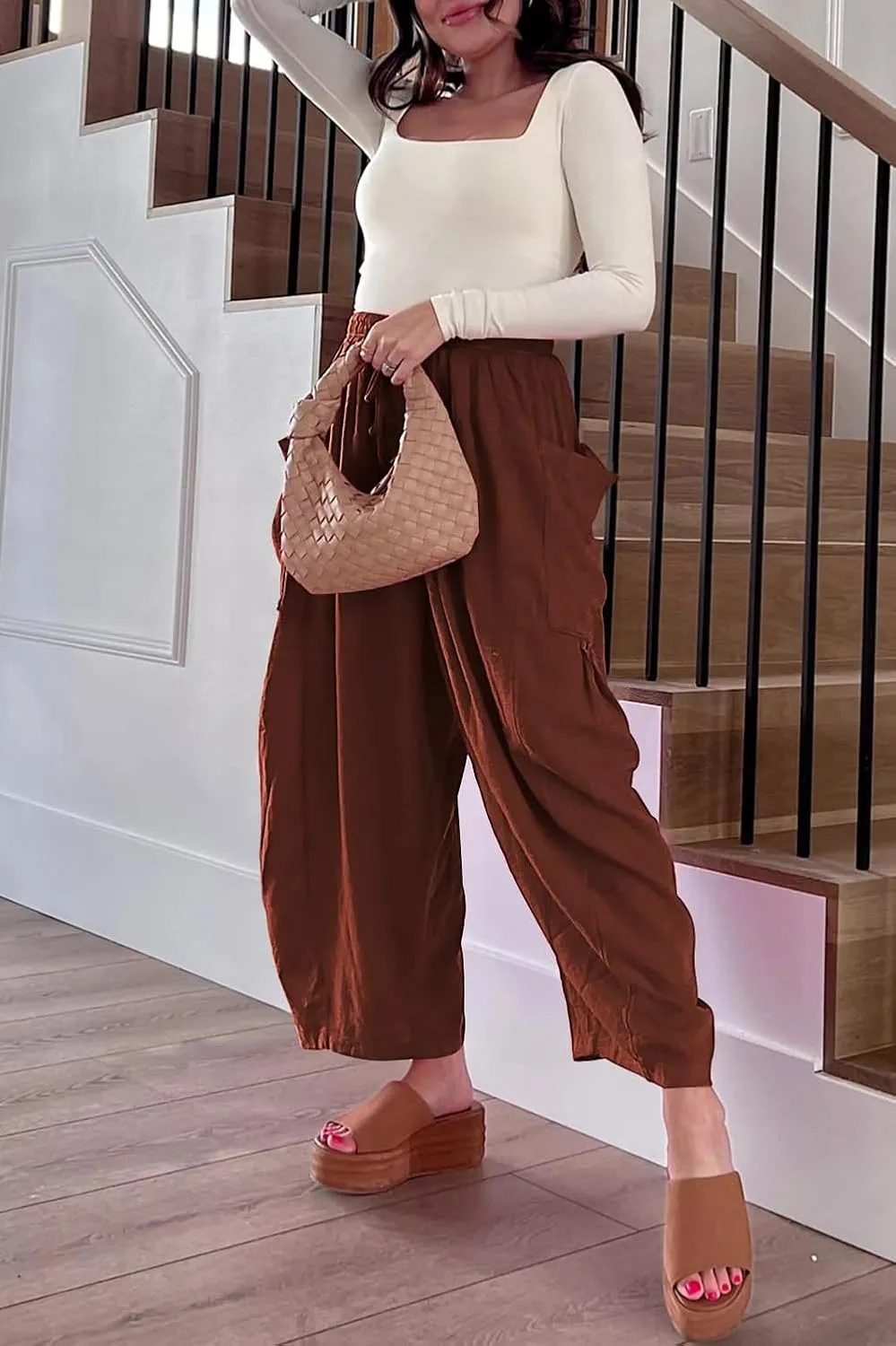 YOCUR Women Summer Beach Vacation Pants High Waisted Wide Leg Pants Printed Loose Flowy Casual Palazzo Lounge Trousers