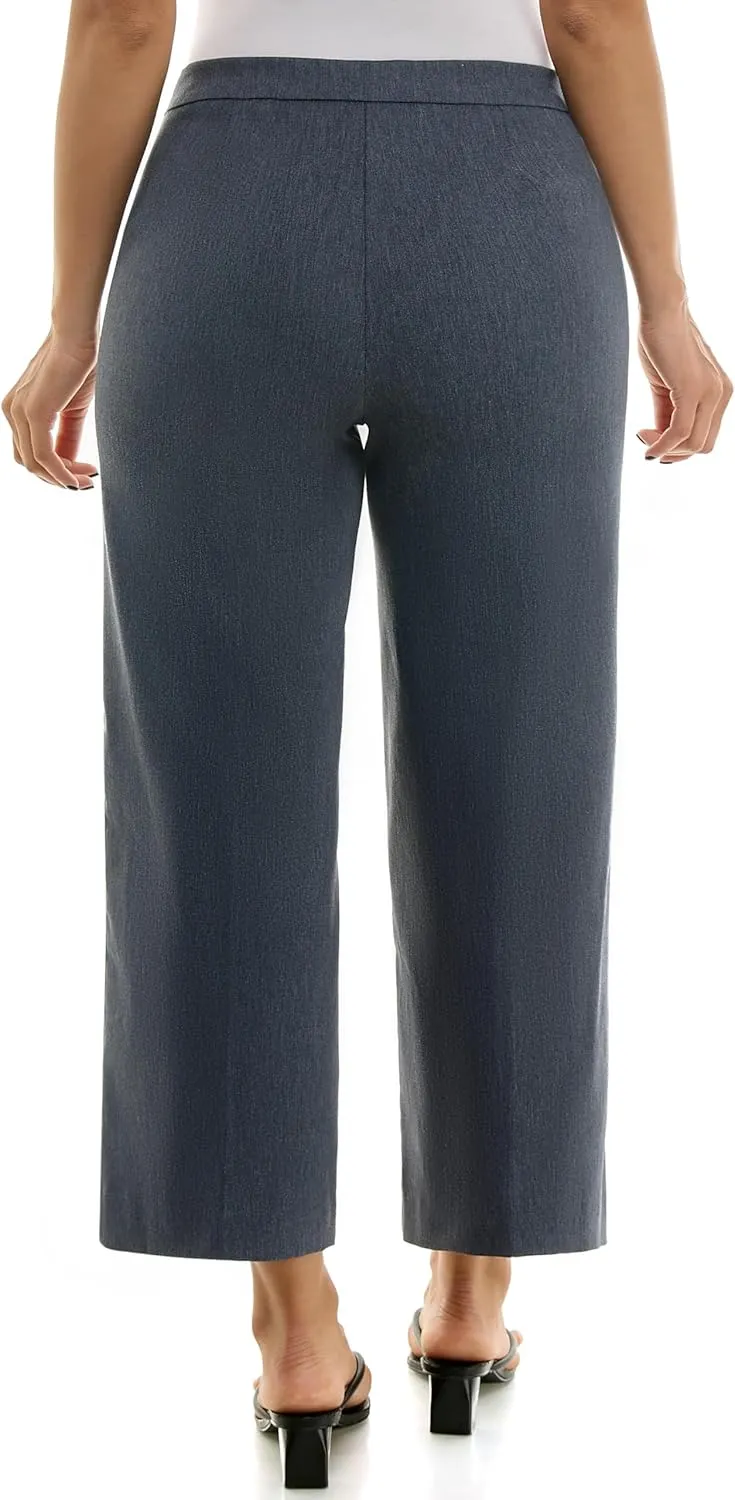 Zac & Rachel Women's Wide Leg Ankle Length Pull On Pant with Fucntional Pockets, Waist Button Detail   Front Stitch Seam