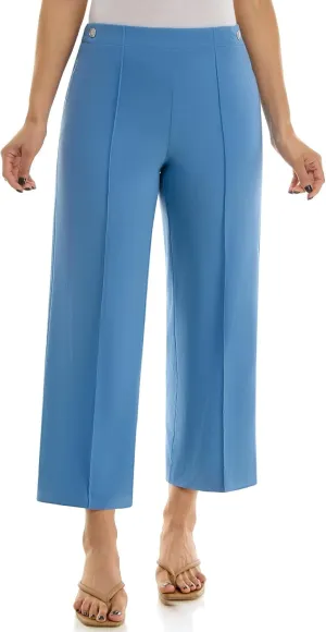 Zac & Rachel Women's Wide Leg Ankle Length Pull On Pant with Fucntional Pockets, Waist Button Detail   Front Stitch Seam