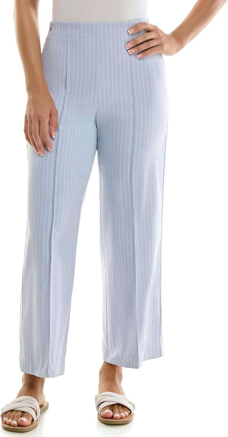 Zac & Rachel Women's Wide Leg Ankle Length Pull On Pant with Fucntional Pockets, Waist Button Detail   Front Stitch Seam