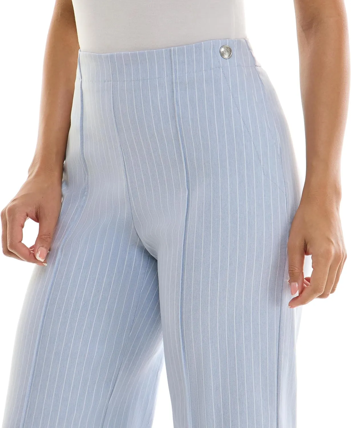 Zac & Rachel Women's Wide Leg Ankle Length Pull On Pant with Fucntional Pockets, Waist Button Detail   Front Stitch Seam