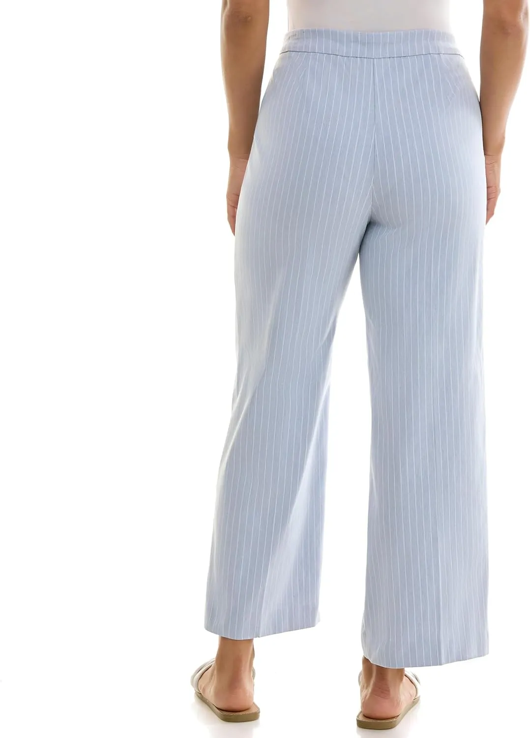 Zac & Rachel Women's Wide Leg Ankle Length Pull On Pant with Fucntional Pockets, Waist Button Detail   Front Stitch Seam