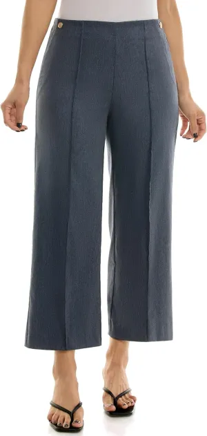 Zac & Rachel Women's Wide Leg Ankle Length Pull On Pant with Fucntional Pockets, Waist Button Detail   Front Stitch Seam