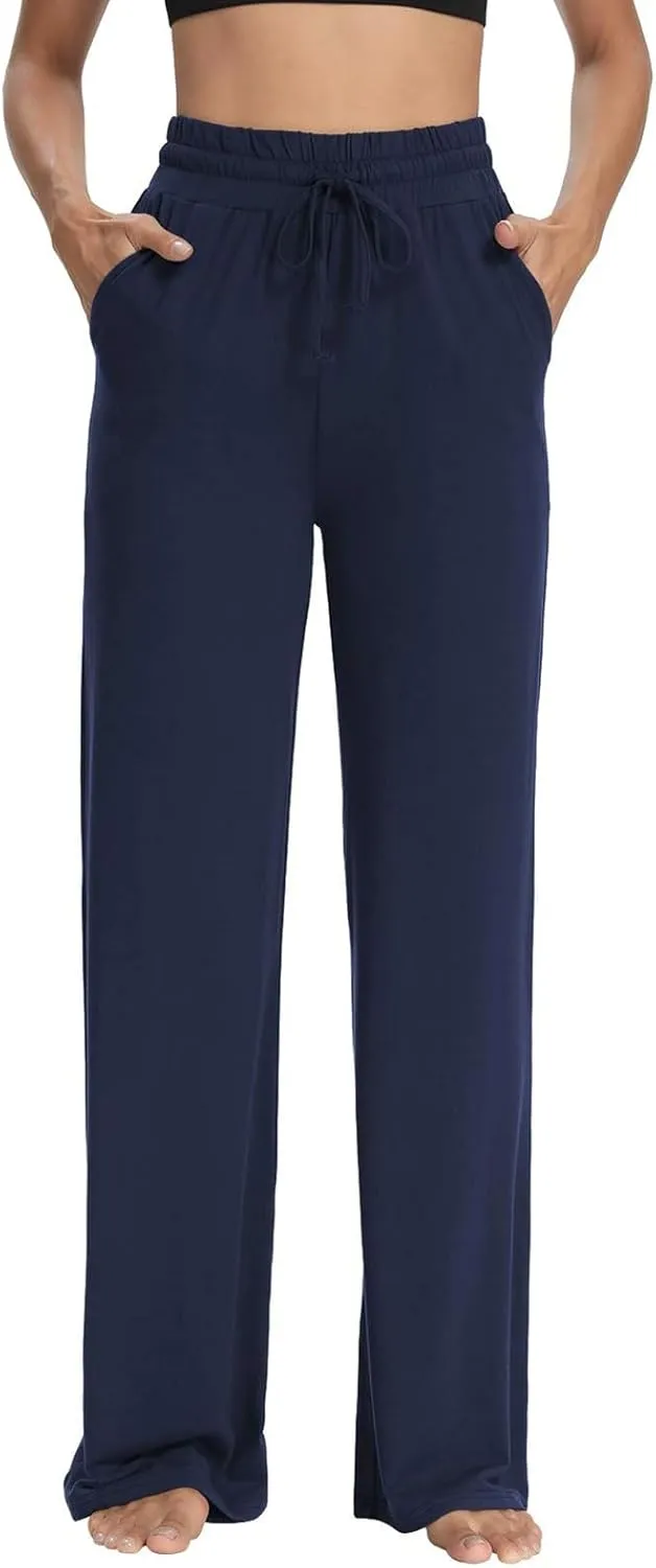 ZEFOTIM Wide Leg Pants Woman Drawstring High Waisted Trousers Solid Color Business Pants with Pocket