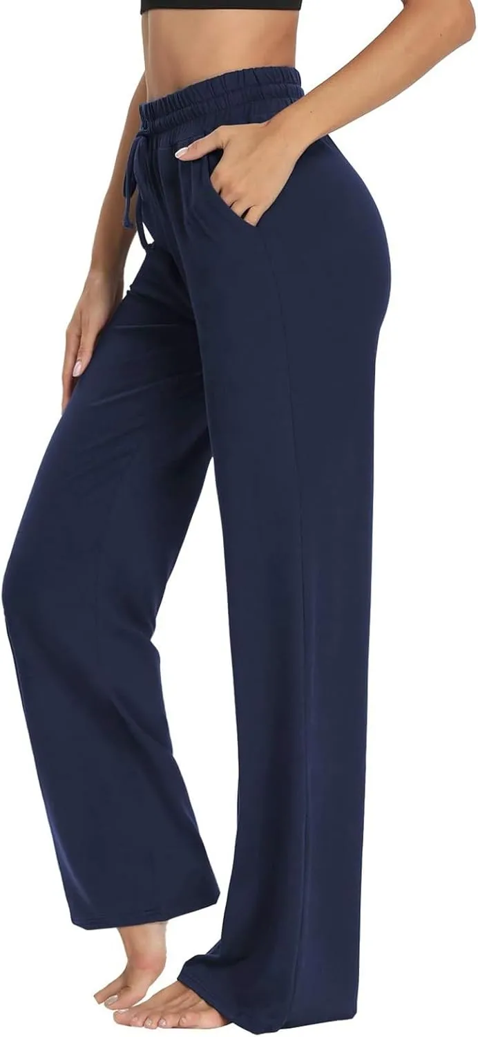 ZEFOTIM Wide Leg Pants Woman Drawstring High Waisted Trousers Solid Color Business Pants with Pocket