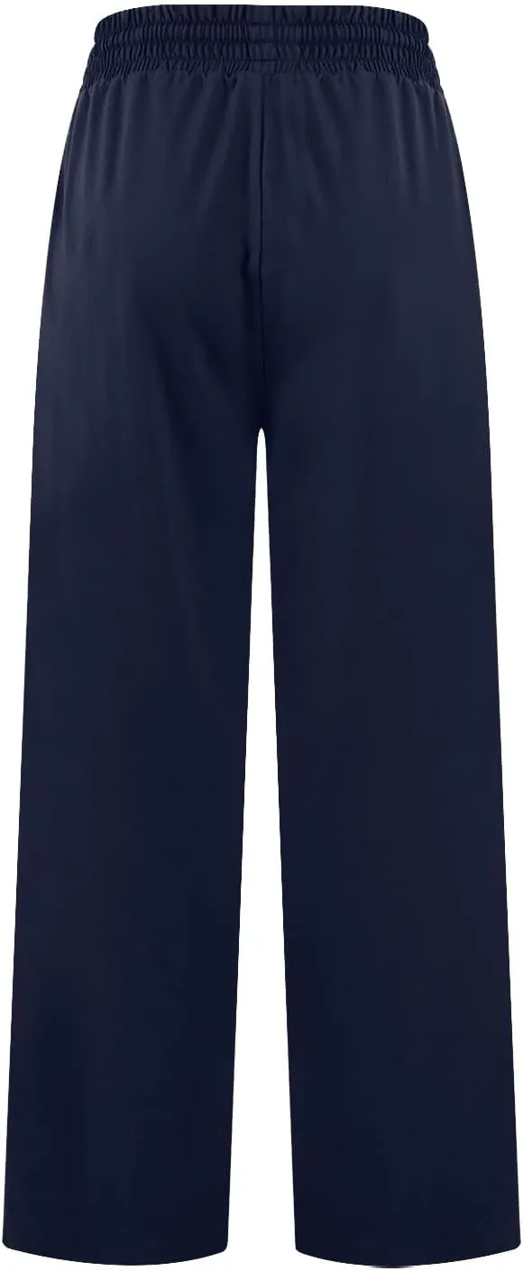 ZEFOTIM Wide Leg Pants Woman Drawstring High Waisted Trousers Solid Color Business Pants with Pocket