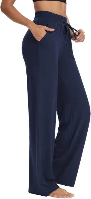 ZEFOTIM Wide Leg Pants Woman Drawstring High Waisted Trousers Solid Color Business Pants with Pocket