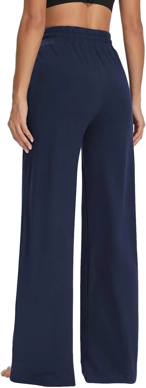 ZEFOTIM Wide Leg Pants Woman Drawstring High Waisted Trousers Solid Color Business Pants with Pocket