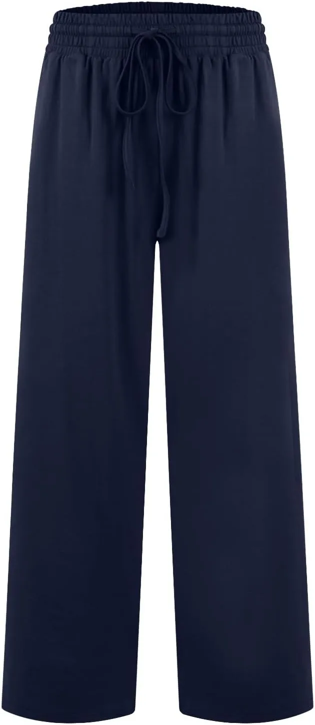 ZEFOTIM Wide Leg Pants Woman Drawstring High Waisted Trousers Solid Color Business Pants with Pocket