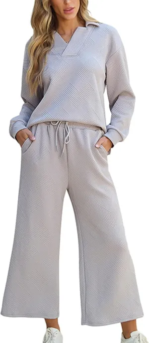 Zontroldy Women's 2 Piece Sets Fall Outfits Pollever Sweatshirt Wide Leg Pants Matching Set Tracksuit