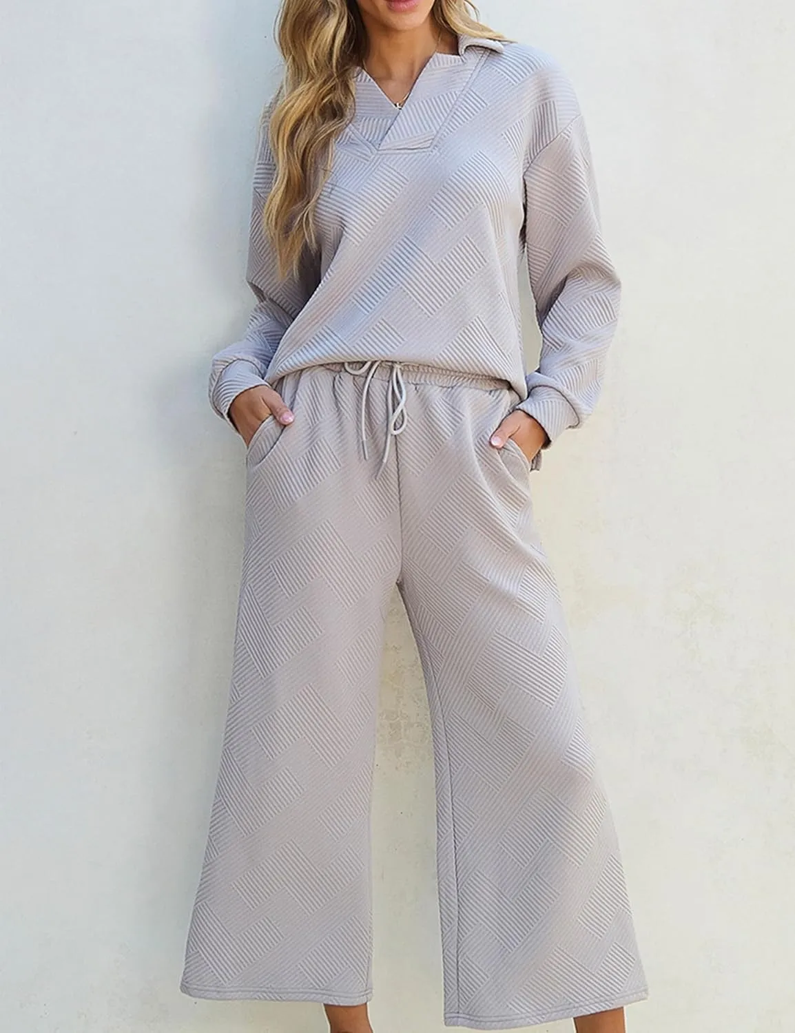 Zontroldy Women's 2 Piece Sets Fall Outfits Pollever Sweatshirt Wide Leg Pants Matching Set Tracksuit
