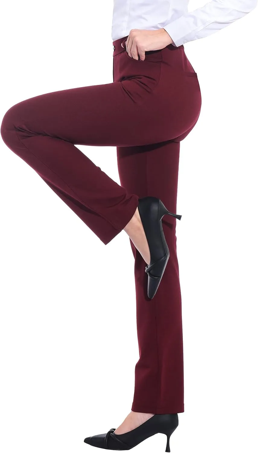 ZTN Women's Stretchy Dress Pants 28"/30" Pull-on Trousers Straight Leg Slacks 4 Pockets Plus Size for Work Business Casual